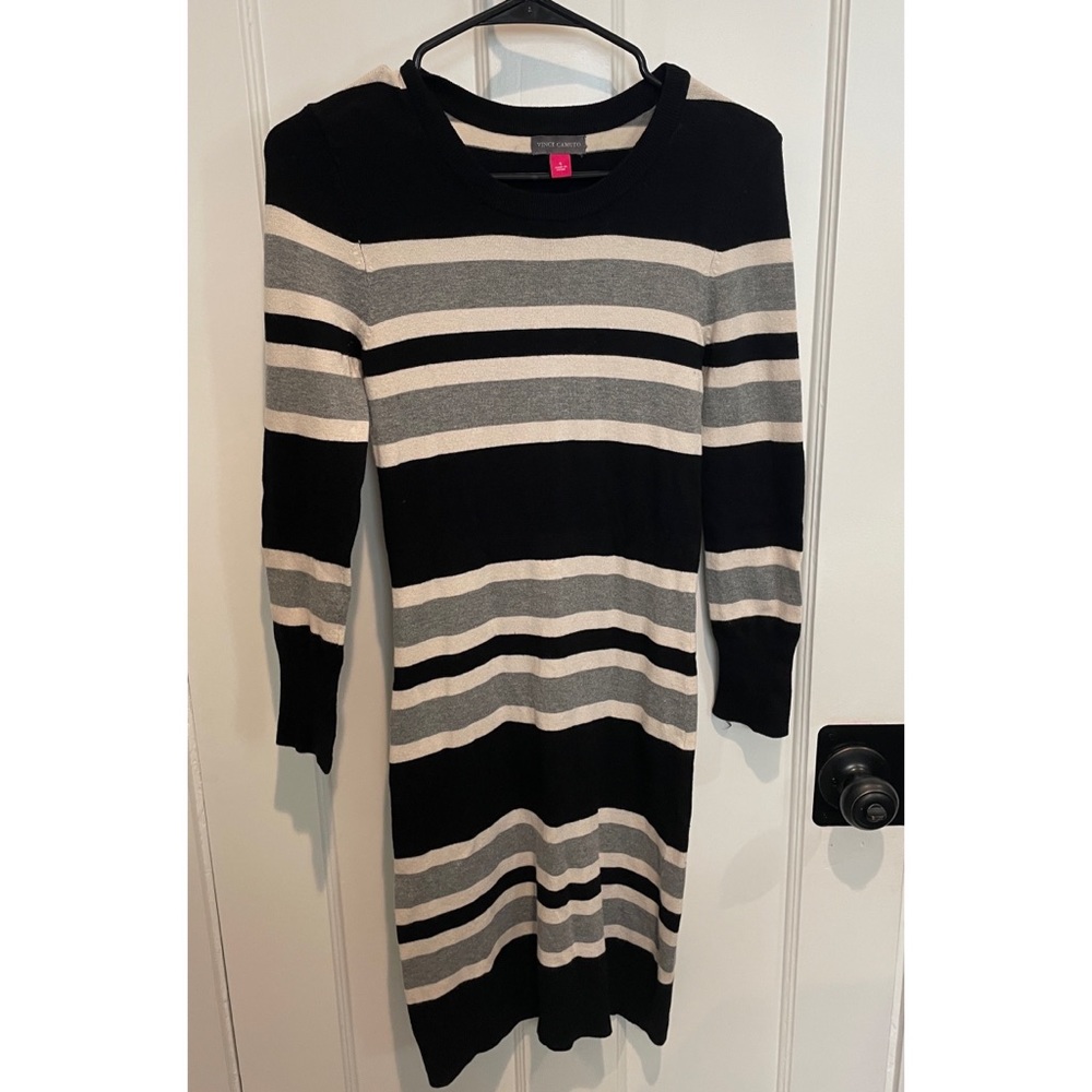 Vince Camuto striped neutral sweater dress